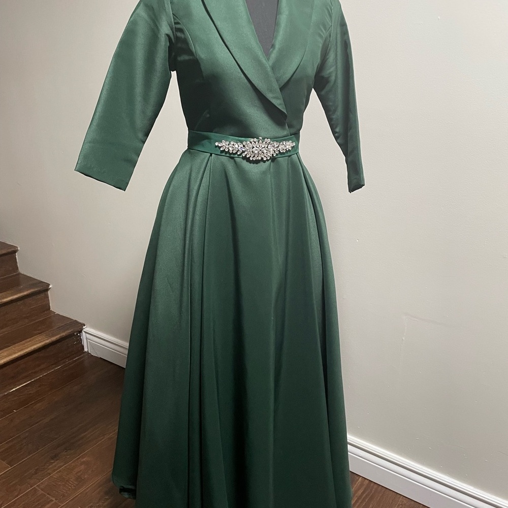 Caramel Deep Green Long Sleeve Dress